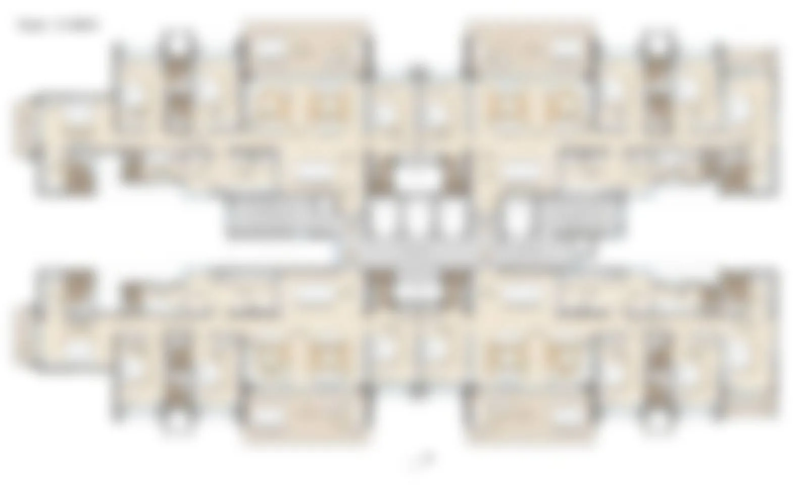 Lodha Beaumont Estate Tower E floor plan — 4 BHK residences per floor with master bedrooms, decks and staff rooms
