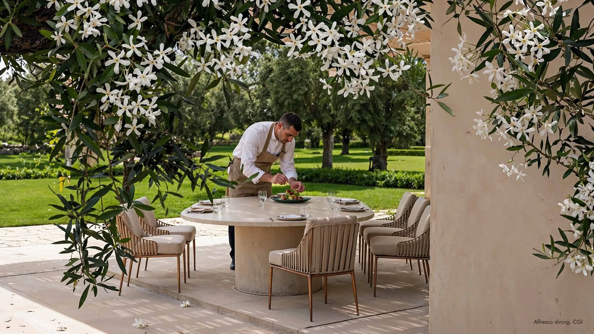 Lakeside alfresco dining at Lodha Beaumont Estate
