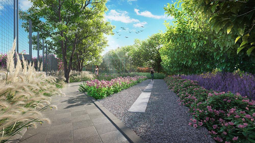 Lodha Hopefarm Whitefield landscaped garden walk — illustrative concept